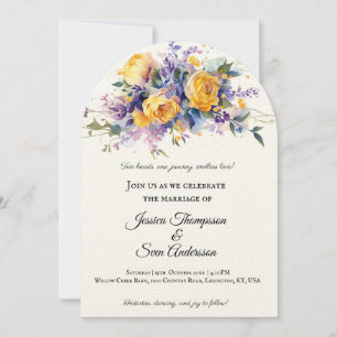 Invitation Mariage Fleur de Rose Jaune Romantique Moderne