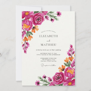 Invitation Mariage Fleur de Rose Magenta