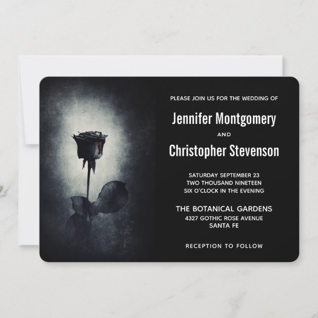 Invitation Mariage Fleur de Rose Noire Moderne qui dégoute de (Devant)