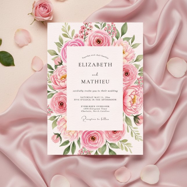 Invitation Mariage Fleur de Rose Rose (Créateur téléchargé)