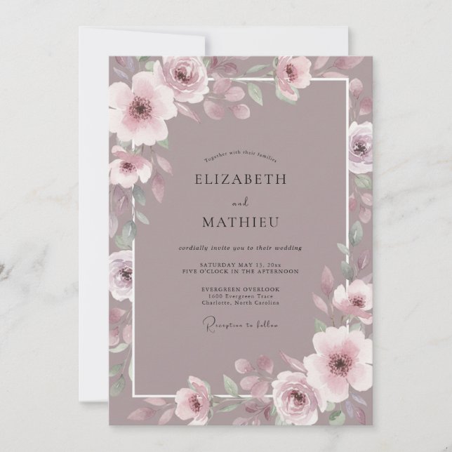 Invitation Mariage Fleur de Rosier Antique (Devant)