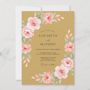 Invitation Mariage Fleur de Rosier Doux Or