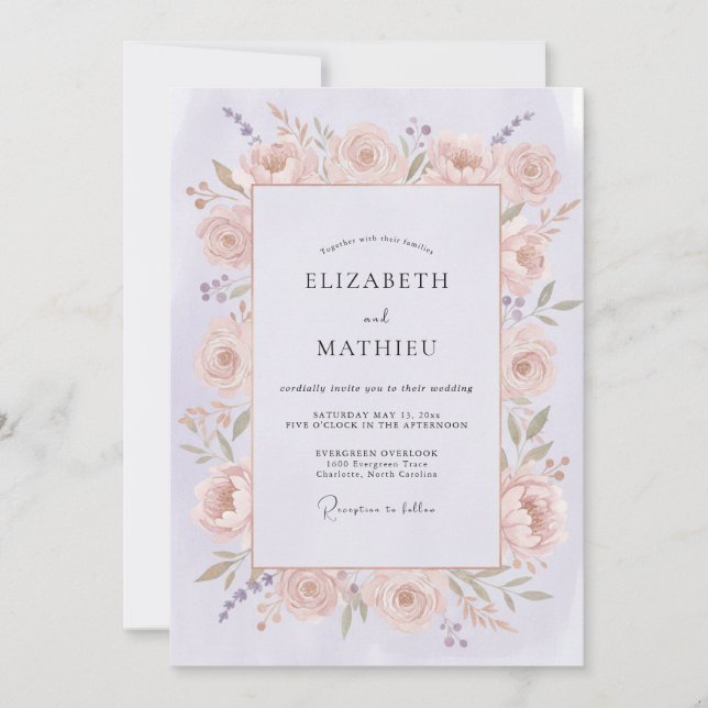Invitation Mariage Fleur de Rosier Romantique (Devant)
