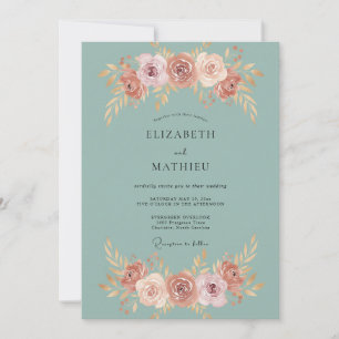 Invitation Mariage Fleur de Rosier Sarcelle