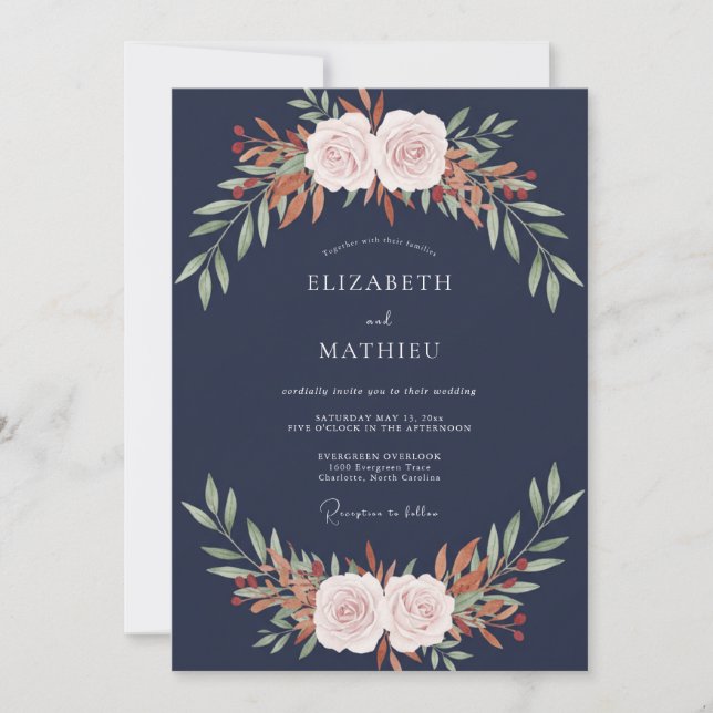 Invitation Mariage Fleur de rouille de la Marine (Devant)