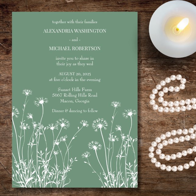 Invitation Mariage Fleur de Sages Modernes Vert et Blanc (Créateur téléchargé)