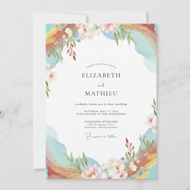 Invitation Mariage Fleur de Saisons Ciel Abricot (Devant)