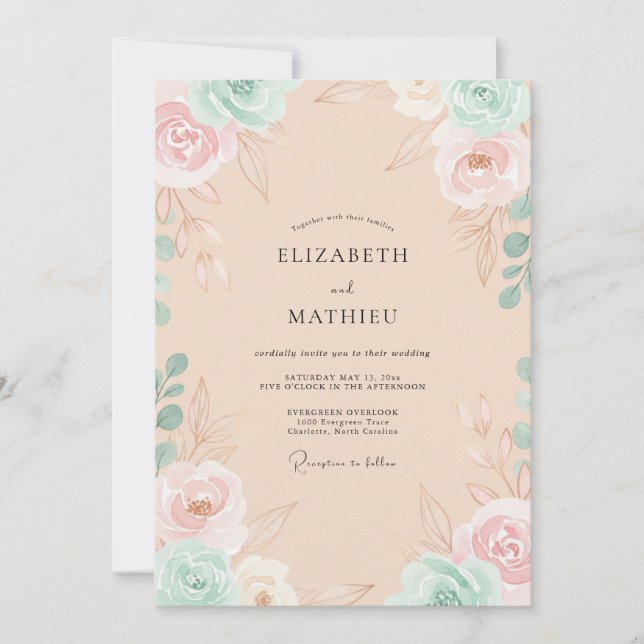 Invitation Mariage Fleur de Sauge Rose Poussiéreux (Devant)