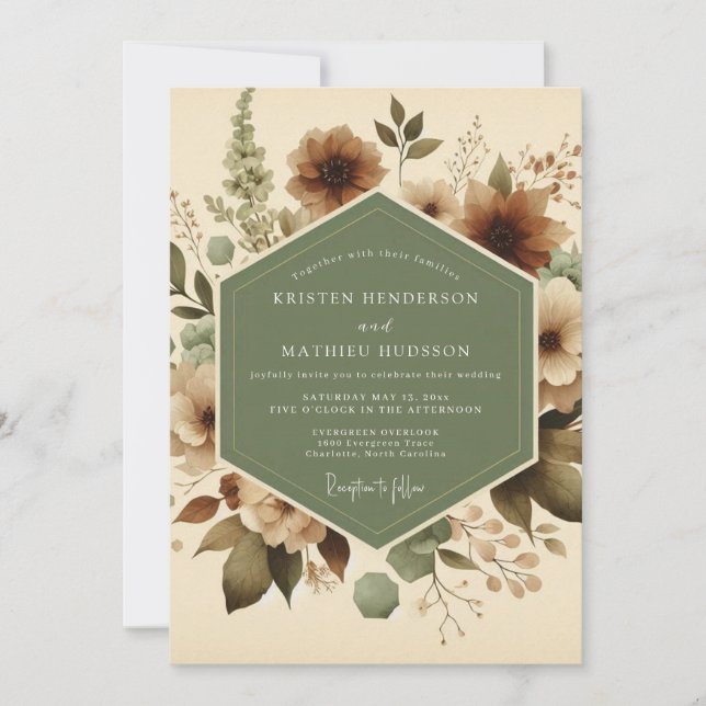 Invitation Mariage Fleur de Sauge Sépia (Devant)