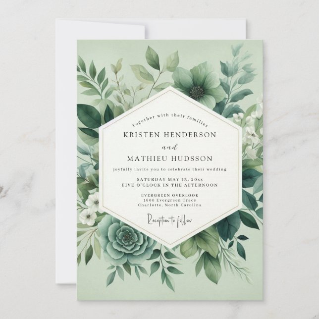 Invitation Mariage Fleur de Sauge Verte (Devant)