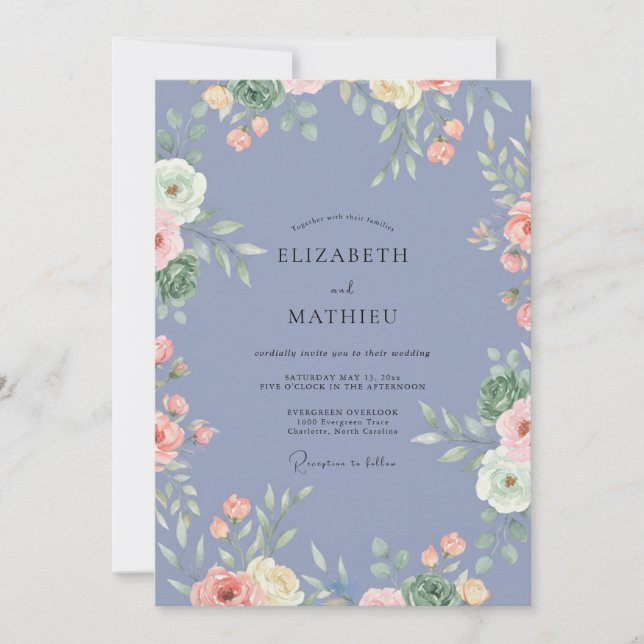 Invitation Mariage Fleur de Sauvage Pervenche Ardoise (Devant)