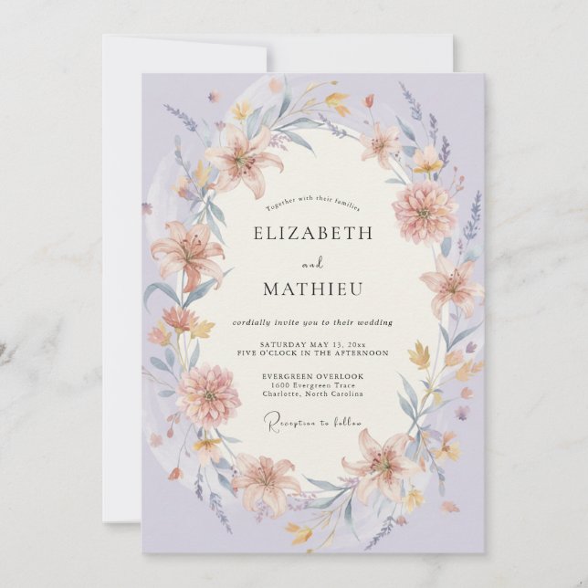Invitation Mariage Fleur de Sauvage Terracotta et Pervenche (Devant)