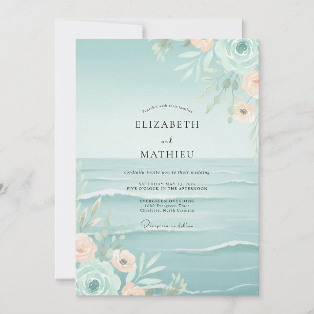 Invitation Mariage Fleur de Seringat Mer et Abricot (Devant)