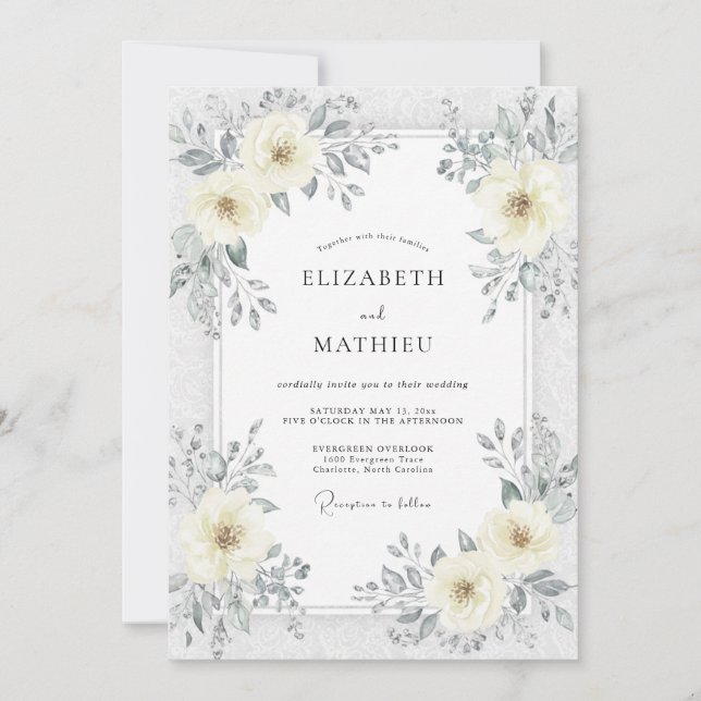 Invitation Mariage Fleur de Silver Ivory (Devant)