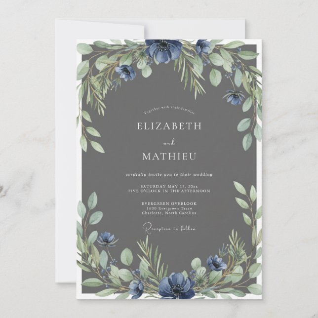 Invitation Mariage Fleur de Slate Acier (Devant)
