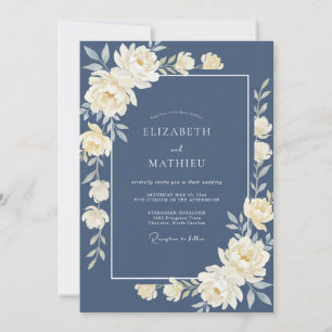 Invitation Mariage Fleur de Slate Antique Ivoire