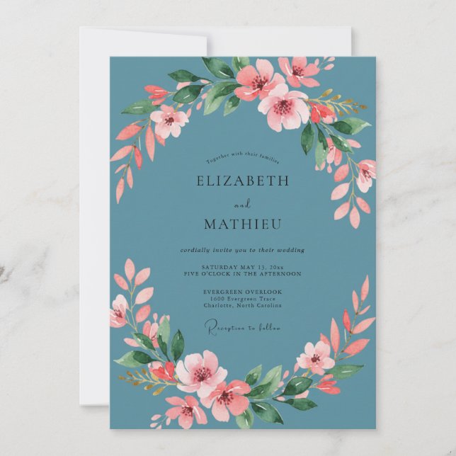Invitation Mariage Fleur de Slate Rose (Devant)