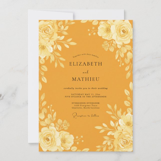 Invitation Mariage Fleur de Tagète Eucalyptus (Devant)
