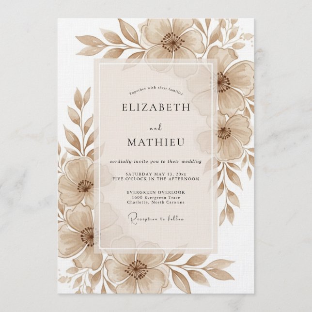 Invitation Mariage Fleur de Tan Artistique (Devant)