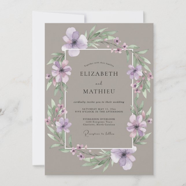 Invitation Mariage Fleur de Taupe Améthyste (Devant)