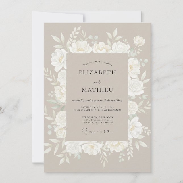Invitation Mariage Fleur de Taupe Éthérée (Devant)