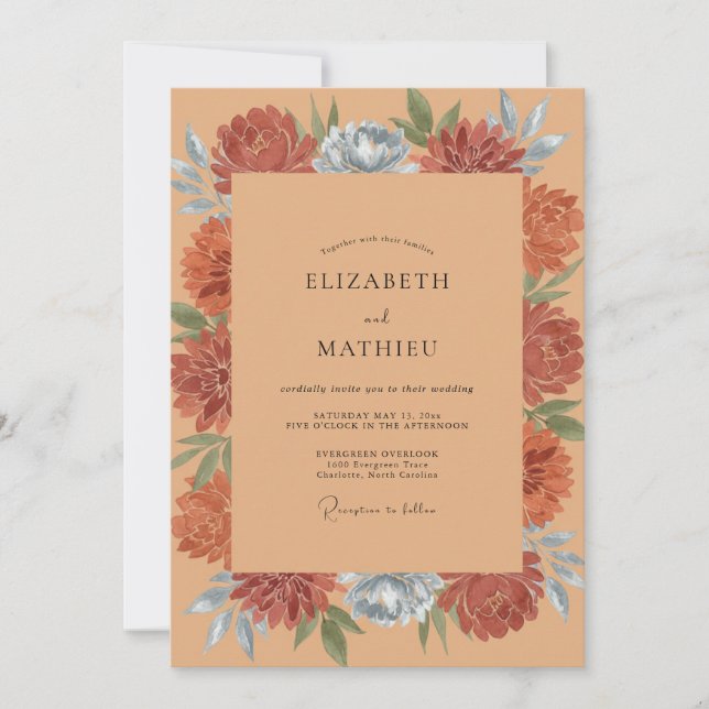 Invitation Mariage Fleur de Terracotta Acier (Devant)