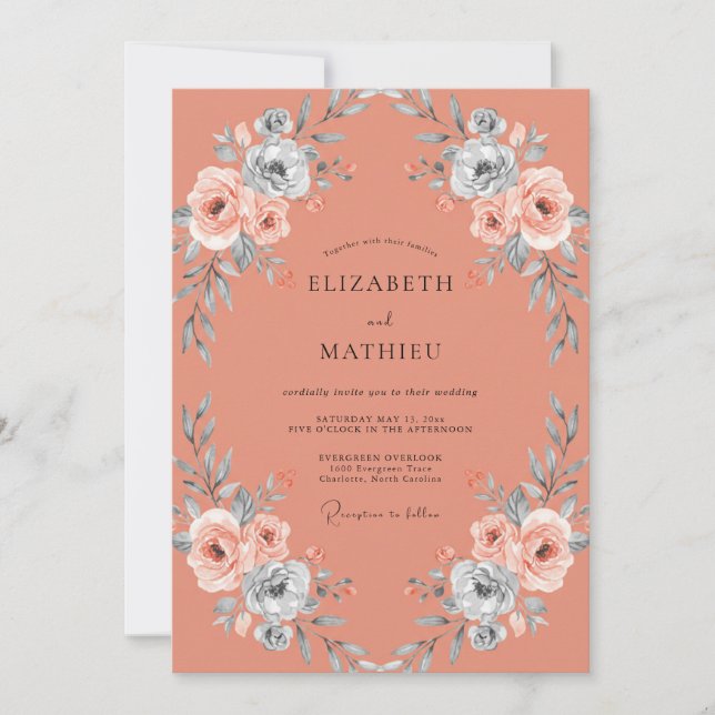 Invitation Mariage Fleur de Terracotta Ardoise (Devant)