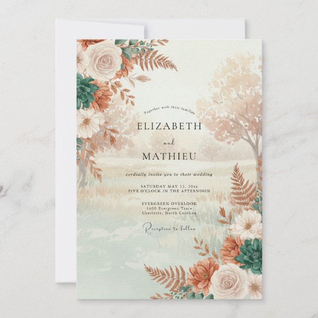 Invitation Mariage Fleur de Terracotta Assourdi (Devant)