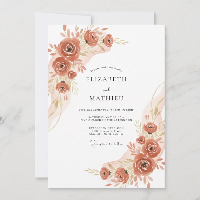 Invitation Mariage Fleur de Terracotta Chaude (Devant)