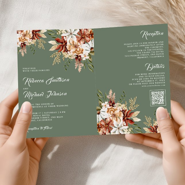 Invitation Mariage Fleur de Terracotta Sage Vert Sauvage (Créateur téléchargé)