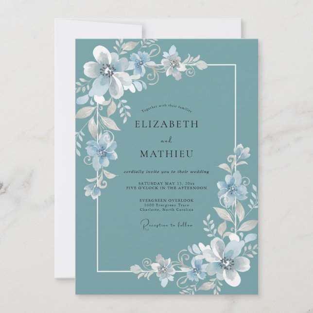Invitation Mariage Fleur de Thé Acier (Devant)