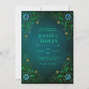 Invitation Mariage Fleur de Thé Vert de Minuit