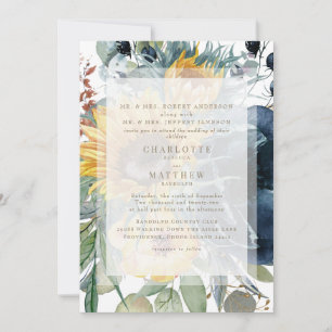 Invitation Mariage Fleur de Tournesol Automne Blanc Navy