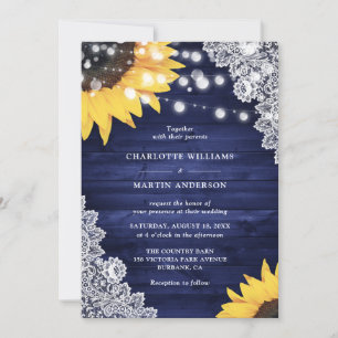 Invitation Mariage Fleur de Tournesol Bois Dentelle Florale B