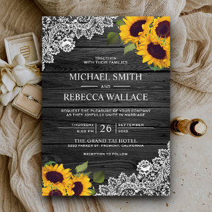 Invitation Mariage Fleur de Tournesol Grise Charbon Rustique