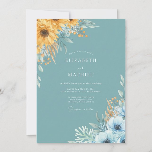 Invitation Mariage Fleur de Tournesol Saphène Élégant (Devant)