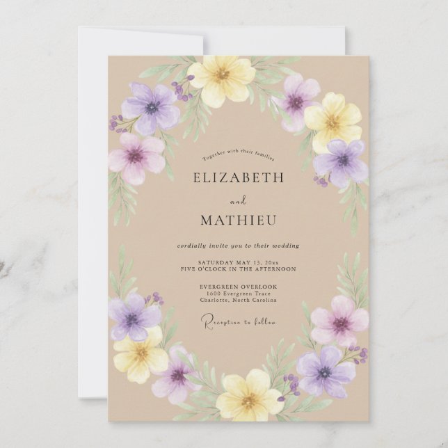 Invitation Mariage Fleur de Violette de Sable (Devant)