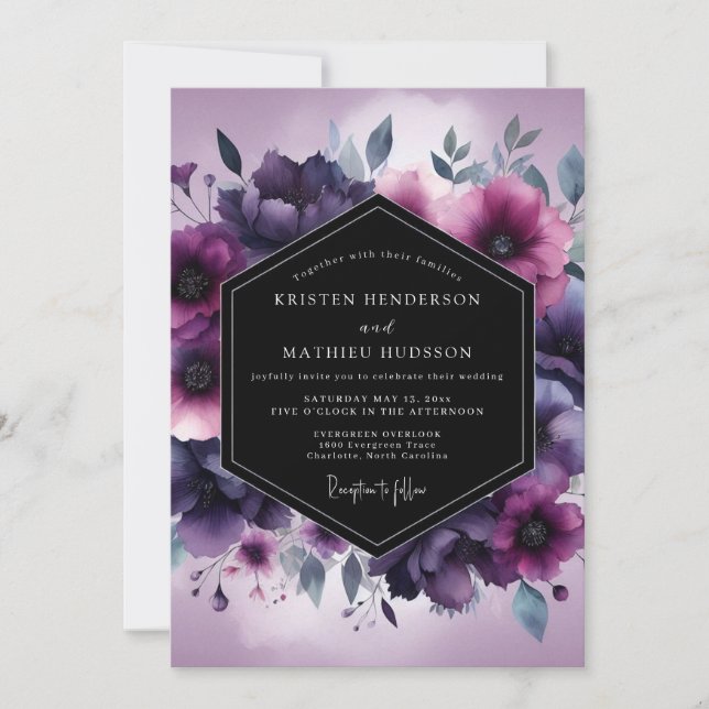 Invitation Mariage Fleur de Violette Ombres (Devant)
