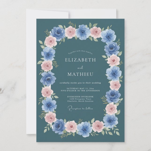 Invitation Mariage Fleur délicate de Bleu Ardoise (Devant)
