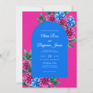 Invitation Mariage Fleur délicate Magenta Azur