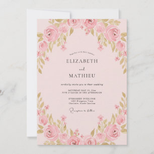Invitation Mariage Fleur Délicate Rose Tendre