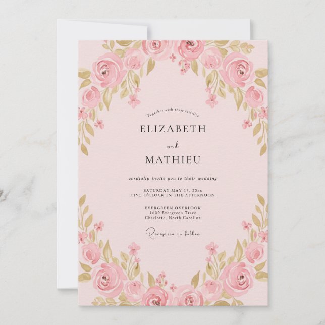 Invitation Mariage Fleur Délicate Rose Tendre (Devant)