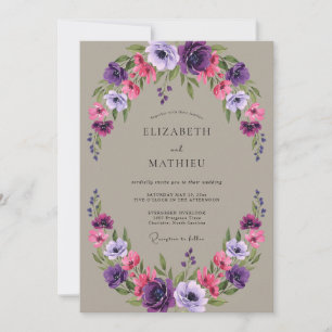 Invitation Mariage Fleur Délicate Rose Violet