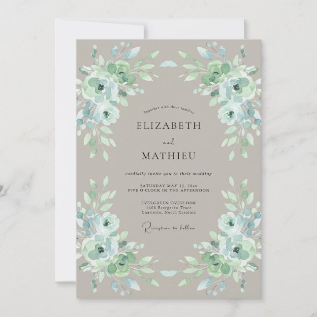Invitation Mariage Fleur Délicate Vert Sauge (Devant)