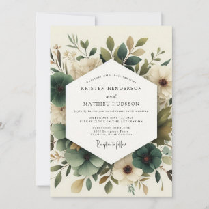 Invitation Mariage Fleur Délicate Vert Sauge