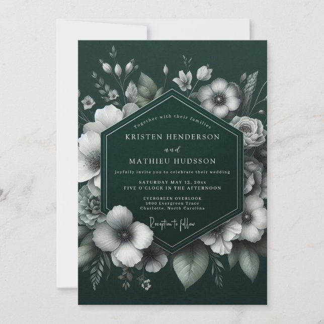 Invitation Mariage Fleur d'Émeraude Clair-obscur (Devant)