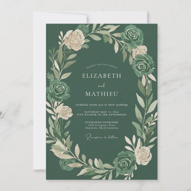 Invitation Mariage Fleur d'Émeraude Profonde (Devant)