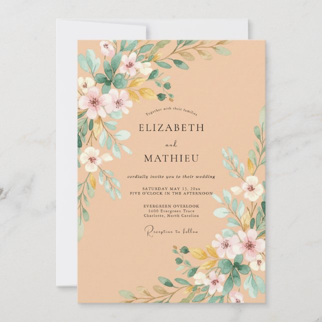 Invitation Mariage Fleur des Champs Abricot (Devant)