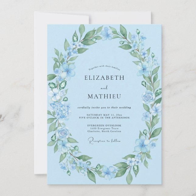 Invitation Mariage Fleur des Champs Azur (Devant)