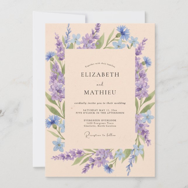Invitation Mariage Fleur des Champs Lilas Abricot (Devant)